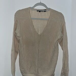 Cream Knit V-Neck Sweater 100% Cotton